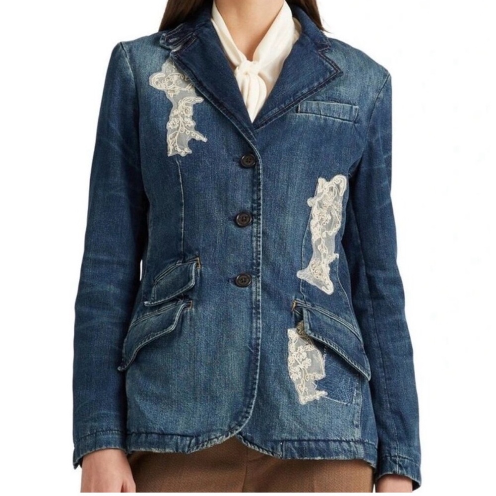 NWT Ralph Lauren Lace Patchwork Denim Blazer Jacket